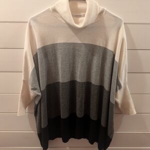 Calvin Klein Cream, Light Gray & Charcoal Striped Cowl Neck Sweater
